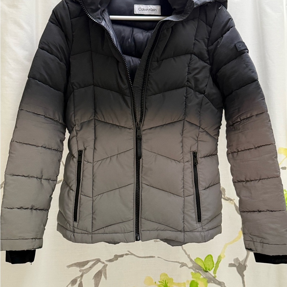 Calvin Klein Black and Gray Ombré Reflective Puffer Jacket